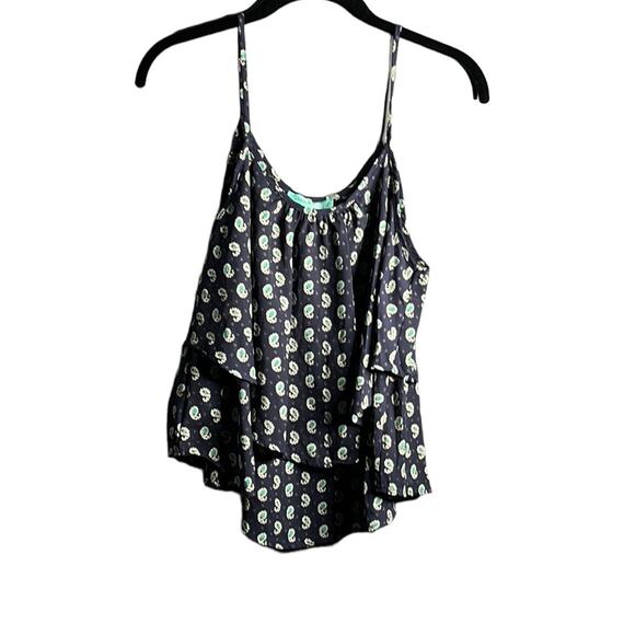 Chris and Carol Navy Blue Paisley Print Spaghetti Strap Top Size Large - Picture 1 of 8